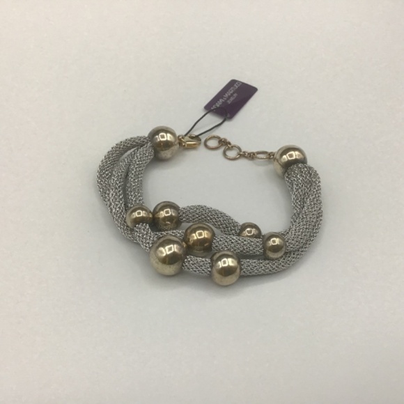 Adami & Martucci 3-String Silver Mesh Bracelet with Yellow Plated Gold Balls - Picture 3 of 9